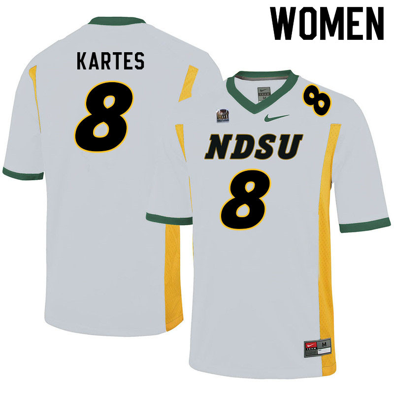 Women #8 Mitchell Kartes North Dakota State Bison College Football Jerseys Sale-White - Click Image to Close